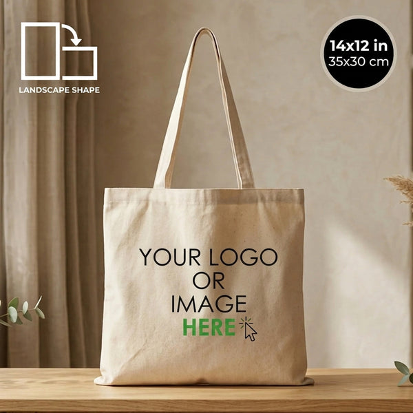 Custom Wide Tote Bag 14"x12" With Logo – with logo print, styled – Pamusan.com