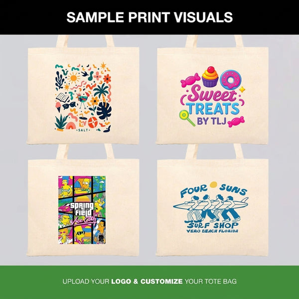 Custom Wide Tote Bag 14"x12" With Logo – sample printed designs – Pamusan.com