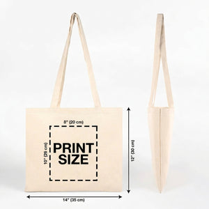 Custom Wide Tote Bag 14"x12" With Logo – print size diagram in inches and cm – Pamusan.com
