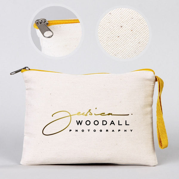 Custom Yellow Zippered Clutch Bag – 8"x 6" Cotton Pouch - Pamusan.com