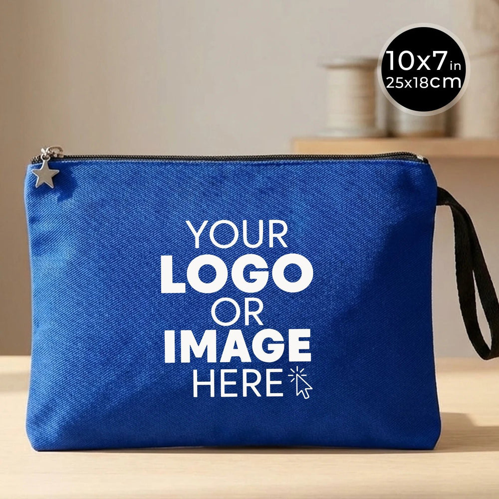 Custom Zippered Clutch Bag – Blue – 10" × 7" (25 × 18 cm) - 10 oz - Pamusan.com