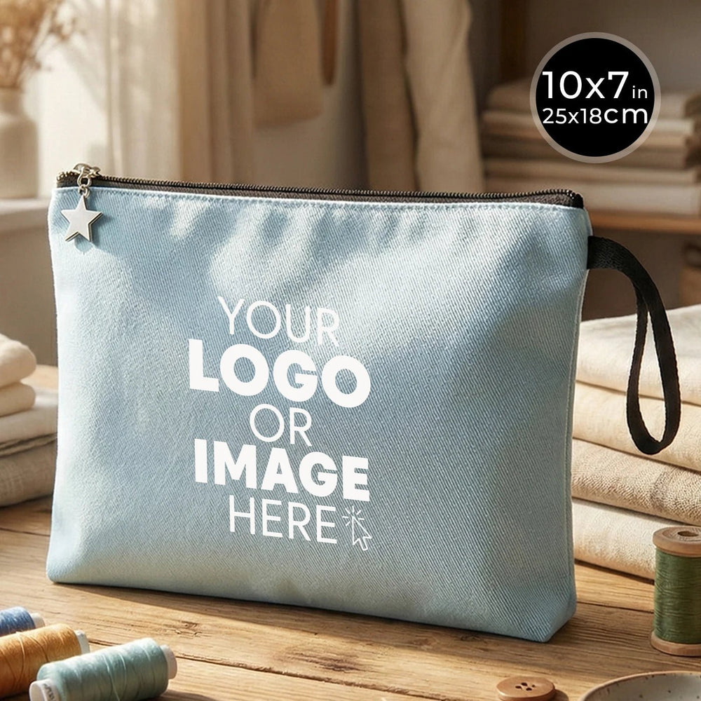 Custom Zippered Clutch Bag – Light Blue – 10" × 7" (25 × 18 cm) - 10 oz - Pamusan.com