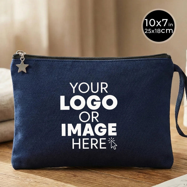 Custom Zippered Clutch Bag – Navy Blue – 10" × 7" (25 × 18 cm) - 10 oz - Pamusan.com