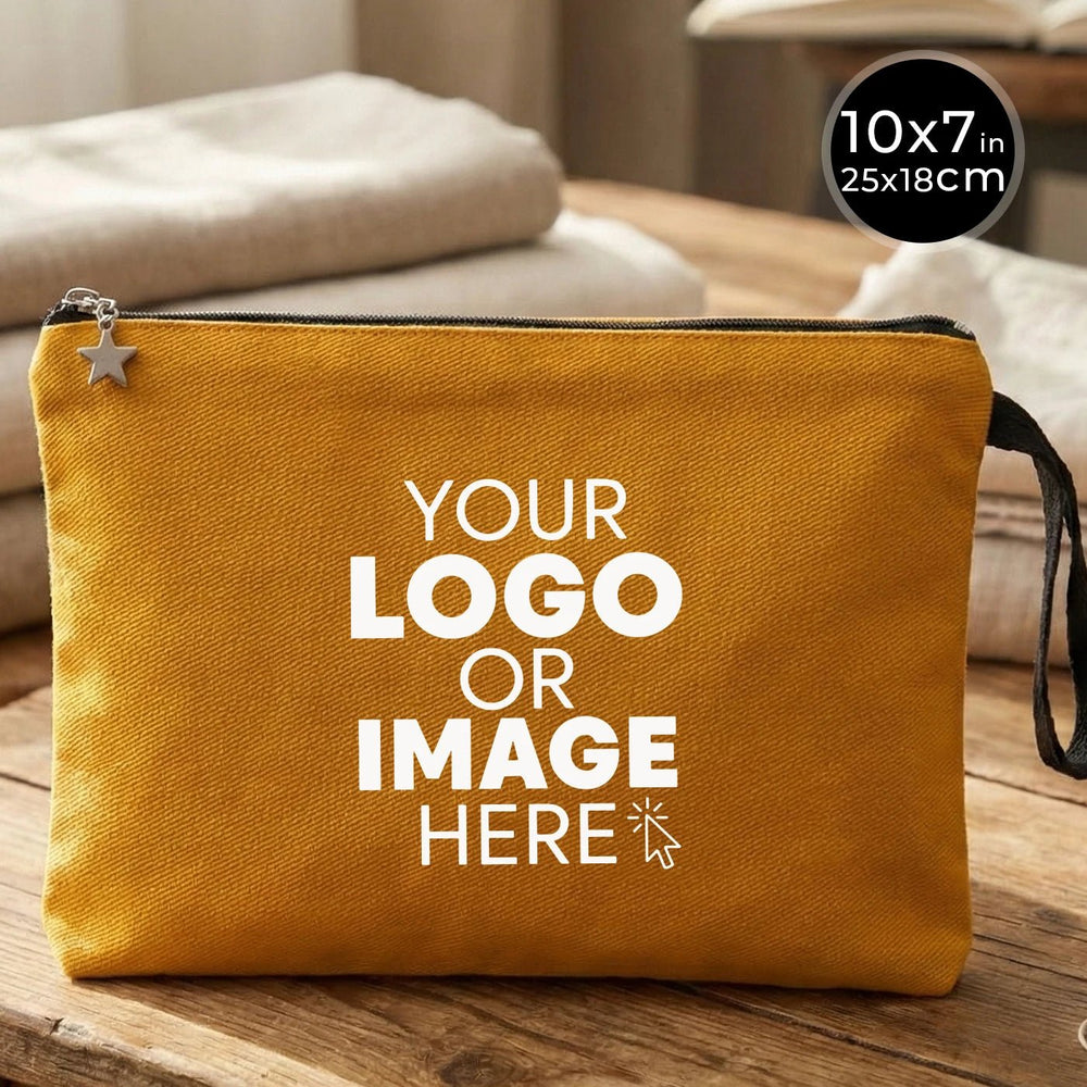 Custom Zippered Clutch Bag – Yellow – 10" × 7" (25 × 18 cm) - 10 oz - Pamusan.com