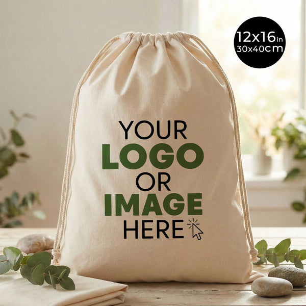 Customizable Laminated Cotton Drawstring Pouch – 12" × 16" (30 × 40 cm), 4 oz - Pamusan.com