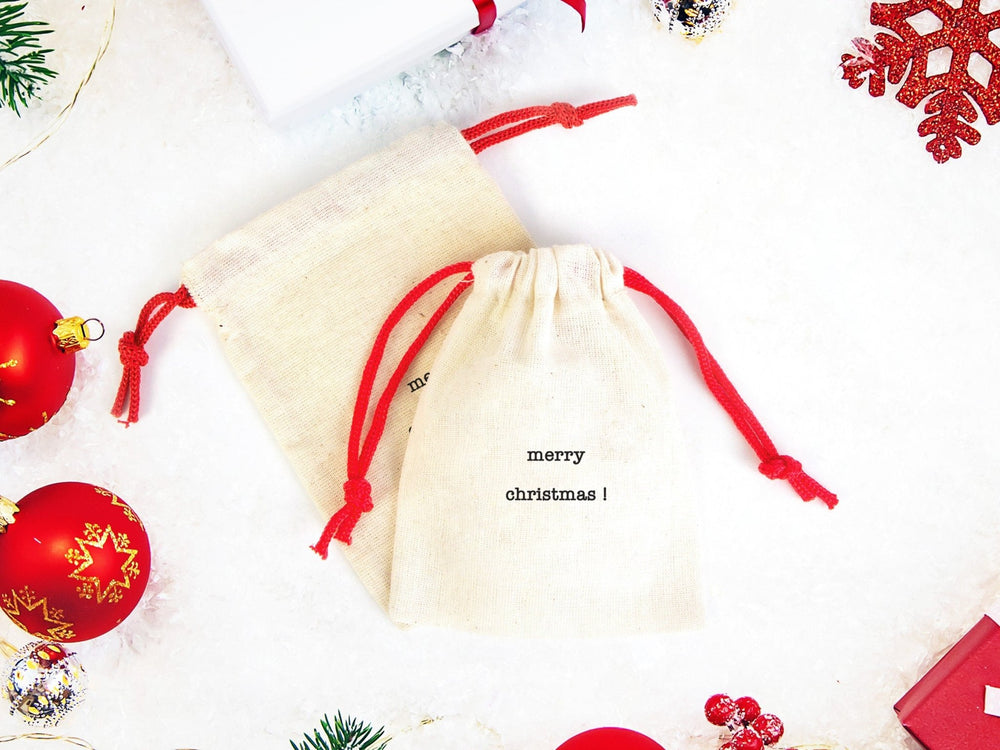Customizable Merry Christmas Bags - Add Logo & Text - Colorful Drawstring - Personalized Cotton Tote Bag for Holiday - Pamusan.com