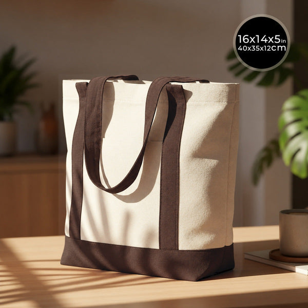 Dark brown canvas tote bag 16x14x5 – blank tote with brown handles - Pamusan.com