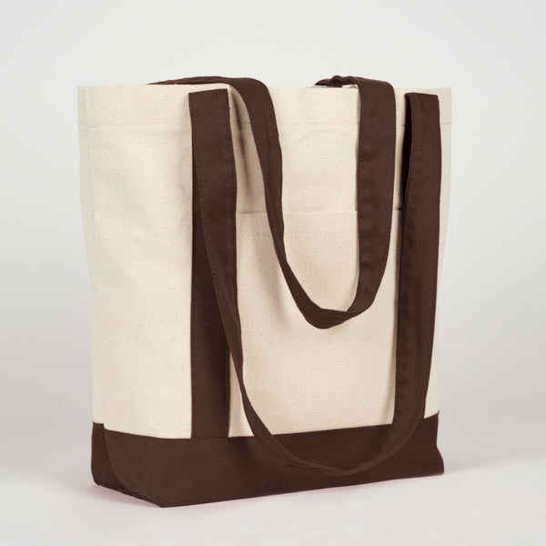 Three-quarter view of the dark brown canvas tote bag - Pamusan.com