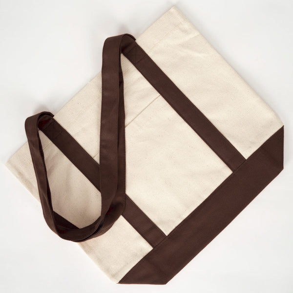 Flat lay of the dark brown canvas tote bag - Pamusan.com