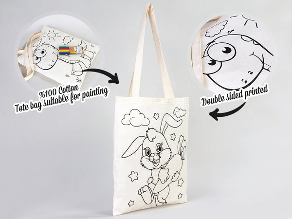 Dinosaur Coloring Bag, 14"W x 16"H (35x40 cm) , NO PENCIL In This Package Coloring For Kids, Rabbit Coloring Activities For Kids - Pamusan.com