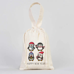 Drawstring Gift Pouch 6" × 8" (15.5 × 20 cm) – New Year Printed Fabric Bag, Short Handle - Pamusan.com