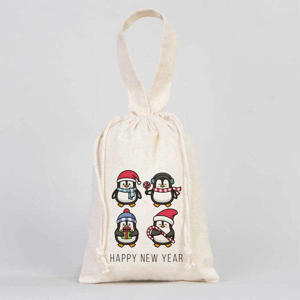 Drawstring Gift Pouch 6" × 8" (15.5 × 20 cm) – New Year Printed Fabric Bag, Short Handle - Pamusan.com
