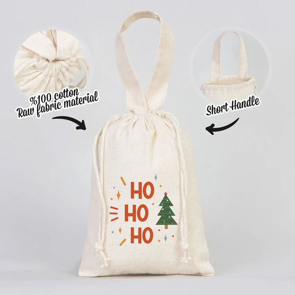 Drawstring Gift Pouch 6" × 8" (15.5 × 20 cm) – New Year Printed Fabric Bag, Short Handle - Pamusan.com