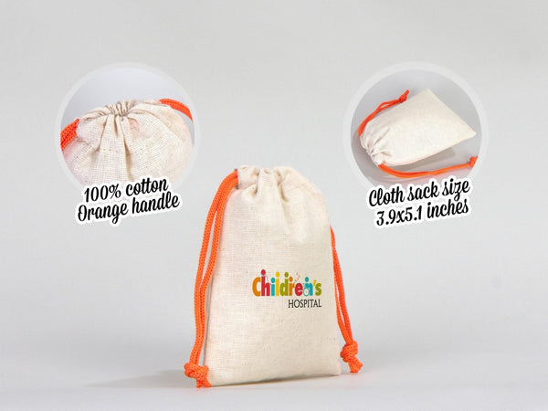Drawstring Muslin Bags with Orange Handle – 4"W x 5"H (10 x 13 cm) – Hangover Kit Bag, Party Favor Bags, Bachelorette Gift, Jewelry Pouch - Pamusan.com