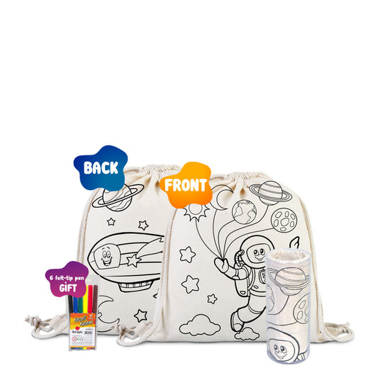 Drawstring Backpack Dyeable Drawstring Backpack 14" W x 16" H  (35x40 cm) & Felt-tip Pen - Zeplin & Astronaut) & Felt-tip Pen - Zeplin & Astronaut