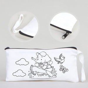 Dyeable Fabric Pencil Case - 8" W x 4" H (21cm x 10cm) Adventurous Elephant - Pamusan.com