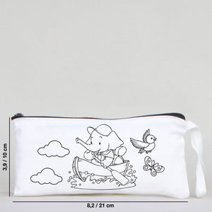 Dyeable Fabric Pencil Case - 8" W x 4" H (21cm x 10cm) Adventurous Elephant - Pamusan.com