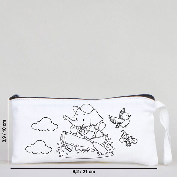 Dyeable Fabric Pencil Case - 8" W x 4" H (21cm x 10cm) Adventurous Elephant - Pamusan.com