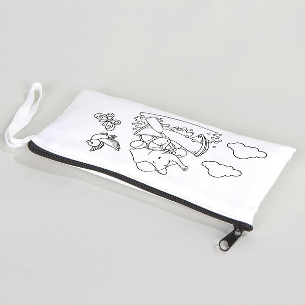 Dyeable Fabric Pencil Case - 8" W x 4" H (21cm x 10cm) Adventurous Elephant - Pamusan.com