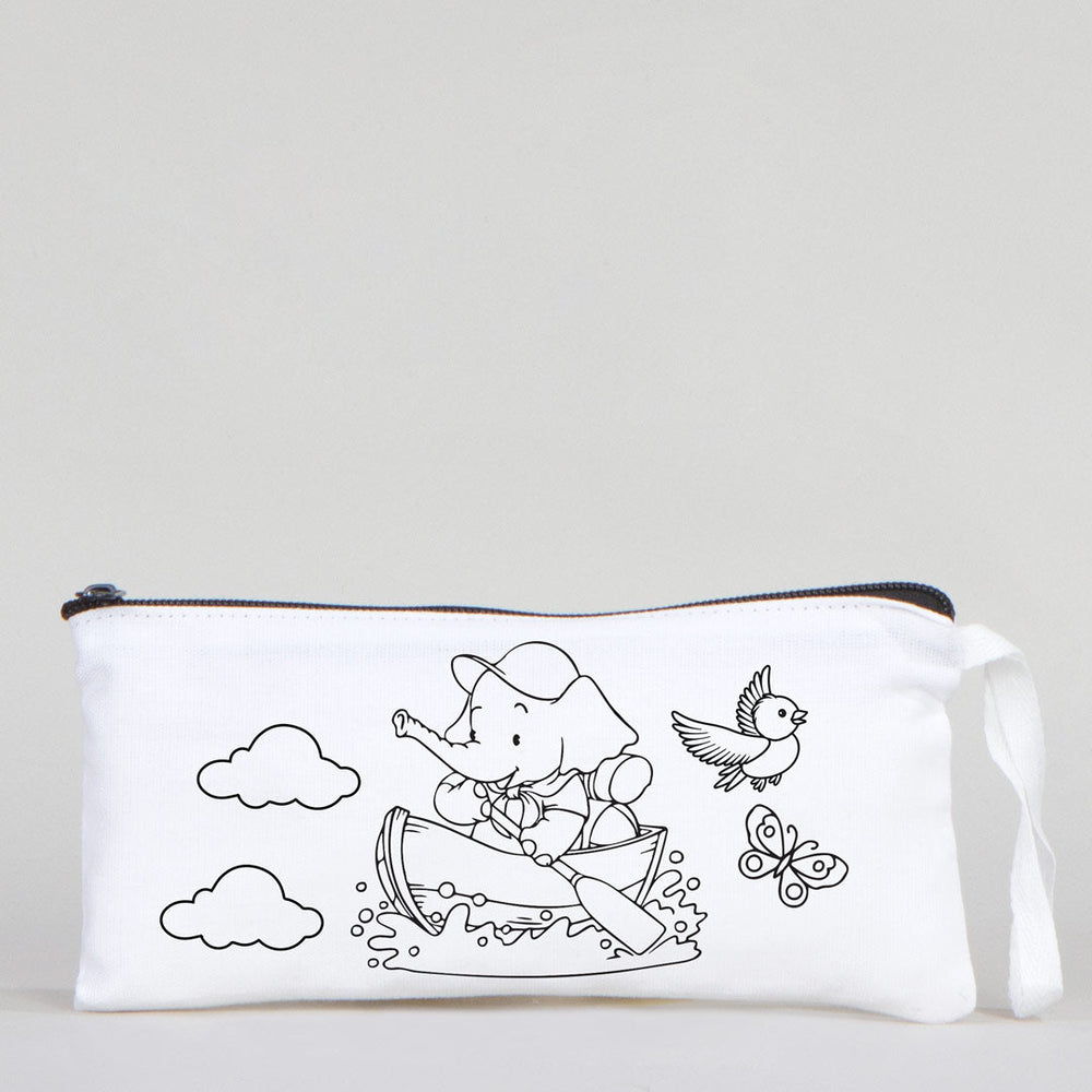 Dyeable Fabric Pencil Case - 8" W x 4" H (21cm x 10cm) Adventurous Elephant - Pamusan.com