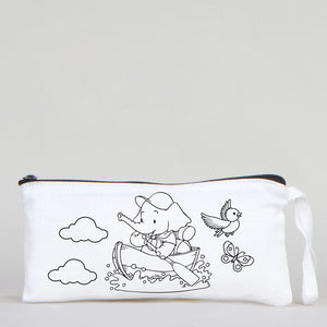 Dyeable Fabric Pencil Case - 8" W x 4" H (21cm x 10cm) Adventurous Elephant - Pamusan.com
