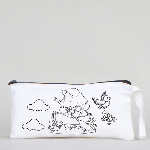 Dyeable Fabric Pencil Case - 8" W x 4" H (21cm x 10cm) Adventurous Elephant - Pamusan.com