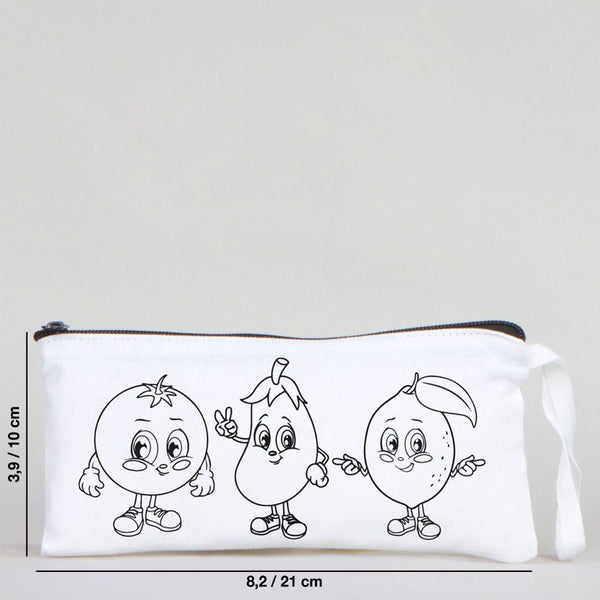 Dyeable Fabric Pencil Case 8" W x 4" H (21cm x 10cm) - Cheerful Vegetables - Pamusan.com