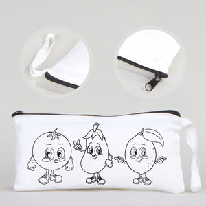 Dyeable Fabric Pencil Case 8" W x 4" H (21cm x 10cm) - Cheerful Vegetables - Pamusan.com