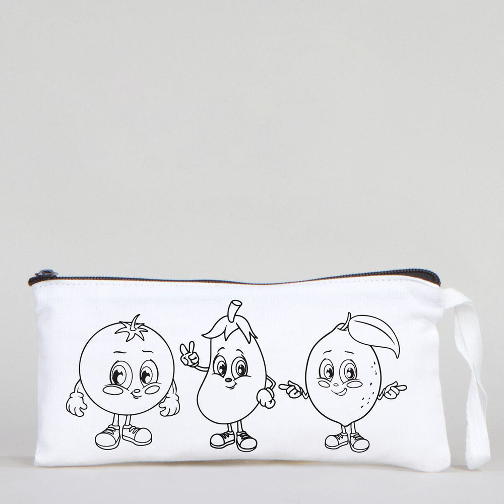 Dyeable Fabric Pencil Case 8" W x 4" H (21cm x 10cm) - Cheerful Vegetables - Pamusan.com
