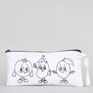 Dyeable Fabric Pencil Case 8" W x 4" H (21cm x 10cm) - Cheerful Vegetables - Pamusan.com