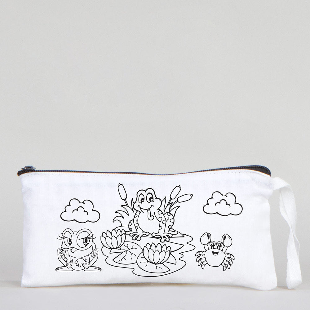Dyeable Fabric Pencil Case 8" W x 4" H (21cm x 10cm) - Cute Frog - Pamusan.com