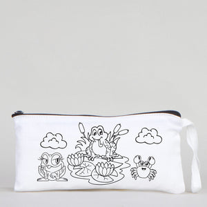 Dyeable Fabric Pencil Case 8" W x 4" H (21cm x 10cm) - Cute Frog - Pamusan.com