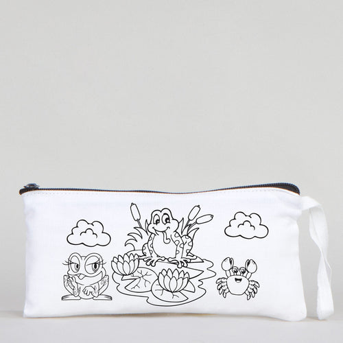 Dyeable Fabric Pencil Case 8" W x 4" H (21cm x 10cm) - Cute Frog - Pamusan.com
