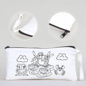 Dyeable Fabric Pencil Case 8" W x 4" H (21cm x 10cm) - Cute Frog - Pamusan.com