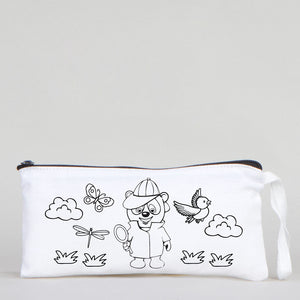 Dyeable Fabric Pencil Case 8" W x 4" H (21cm x 10cm) - Detective Bear - Pamusan.com