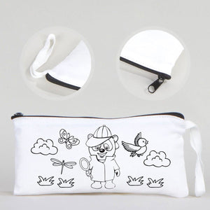 Dyeable Fabric Pencil Case 8" W x 4" H (21cm x 10cm) - Detective Bear - Pamusan.com