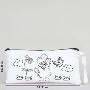 Dyeable Fabric Pencil Case 8" W x 4" H (21cm x 10cm) - Detective Bear - Pamusan.com