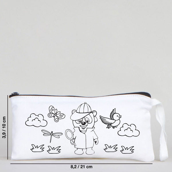 Dyeable Fabric Pencil Case 8" W x 4" H (21cm x 10cm) - Detective Bear - Pamusan.com