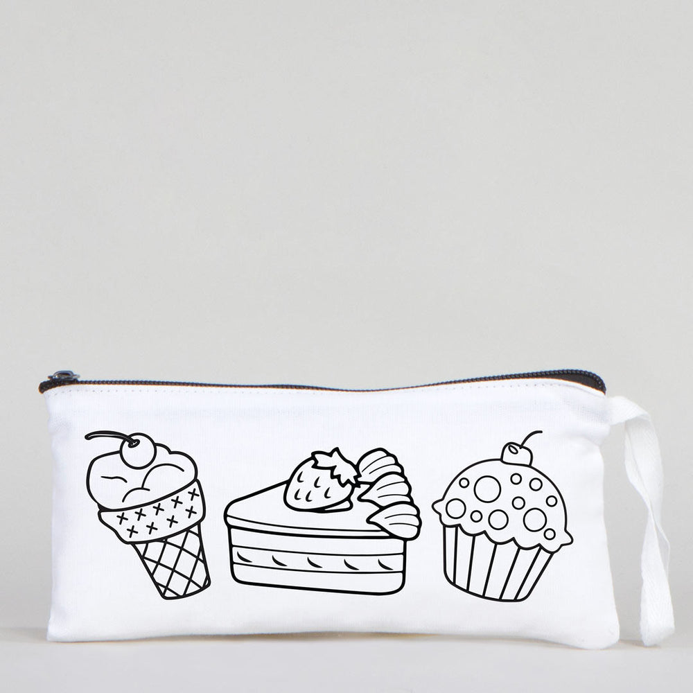 Dyeable Fabric Pencil Case 8" W x 4" H (21cm x 10cm) - Fruity Desserts - Pamusan.com