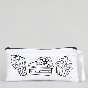 Dyeable Fabric Pencil Case 8" W x 4" H (21cm x 10cm) - Fruity Desserts - Pamusan.com