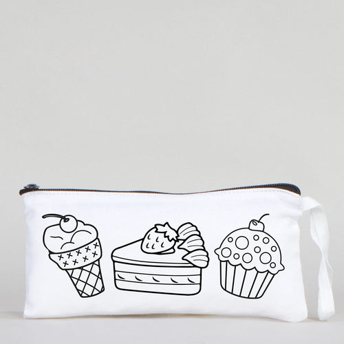 Dyeable Fabric Pencil Case 8" W x 4" H (21cm x 10cm) - Fruity Desserts - Pamusan.com