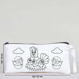 Dyeable Fabric Pencil Case 8" W x 4" H (21cm x 10cm) - Happy Chickens - Pamusan.com