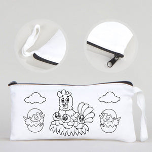 Dyeable Fabric Pencil Case 8" W x 4" H (21cm x 10cm) - Happy Chickens - Pamusan.com