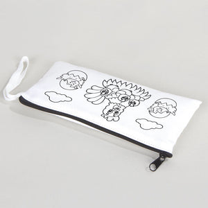 Dyeable Fabric Pencil Case 8" W x 4" H (21cm x 10cm) - Happy Chickens - Pamusan.com