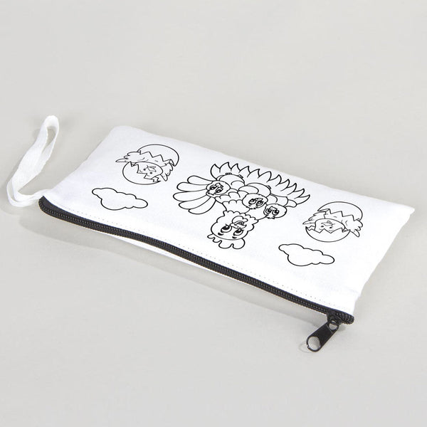 Dyeable Fabric Pencil Case 8" W x 4" H (21cm x 10cm) - Happy Chickens - Pamusan.com