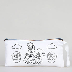 Dyeable Fabric Pencil Case 8" W x 4" H (21cm x 10cm) - Happy Chickens - Pamusan.com