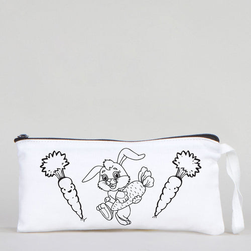 Dyeable Fabric Pencil Case 8" W x 4" H (21cm x 10cm) - Little Bunny - Pamusan.com