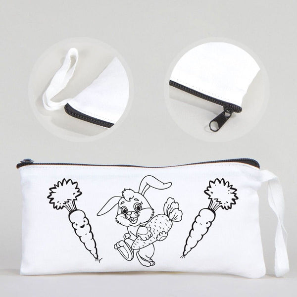 Dyeable Fabric Pencil Case 8" W x 4" H (21cm x 10cm) - Little Bunny - Pamusan.com