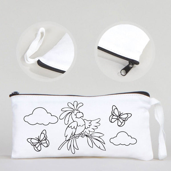Dyeable Fabric Pencil Case 8" W x 4" H (21cm x 10cm) - Parrot - Pamusan.com