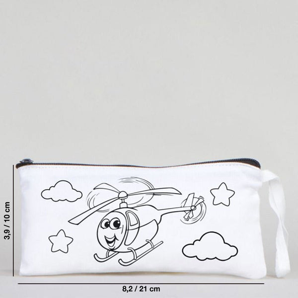 Dyeable Fabric Pencil Case 8" W x 4" H (21cm x 10cm) - Sweet Helicopter - Pamusan.com